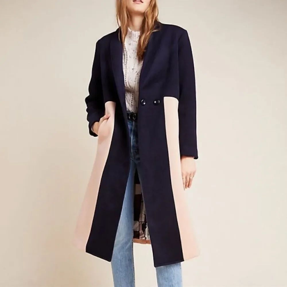 NWTย Anthropologie THE ODELLS Halsey Colorblocked Wool CoatโL
